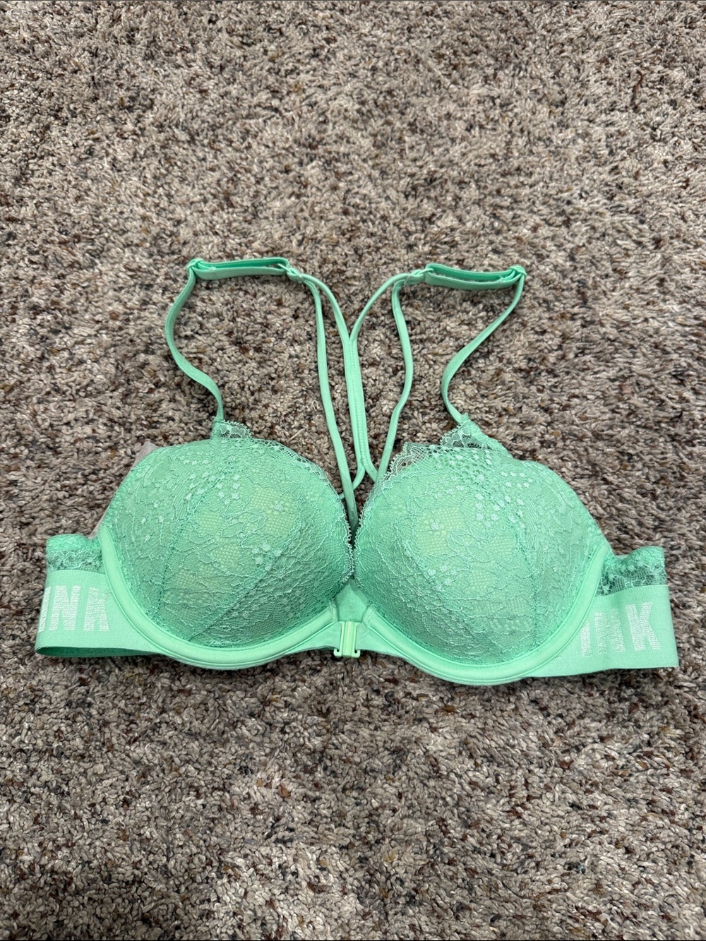 PINK Victoria's Secret Mint Green Lace Push-Up Bra with Strappy Back